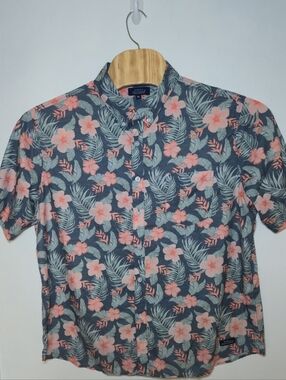 Simply Southern Mens Short Sleeve Button Down Tropical Print Shirt